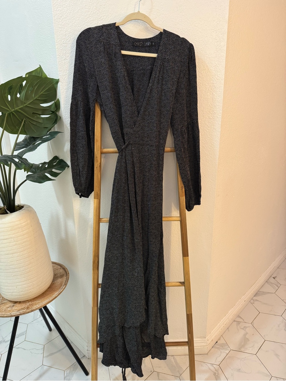 Christy Dawn Dark Heather Gray Long Sleeve Wrap Maxi Dress - Picture 9 of 15